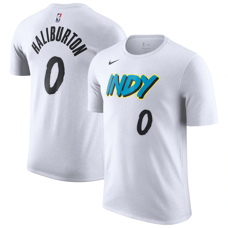 Men's Indiana Pacers #0 Tyrese Haliburton White 2024/25 City Edition Name & Number T-Shirt
